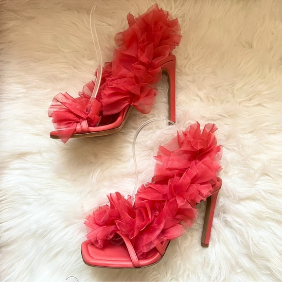 New! ULLA JOHNSON Doria Organza Flower Leather High Heels - Picture 7 of 12